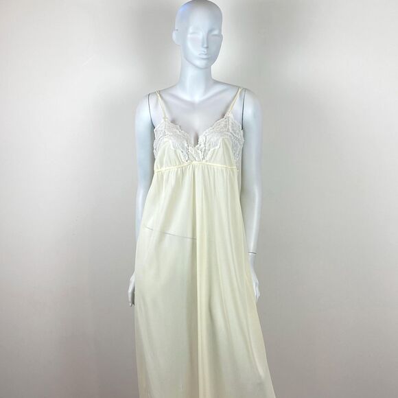 VTG Empire Waist Nightgown Maxi Slip Lingerie Lace Trim Sheer Romantic Boho - Picture 6 of 11